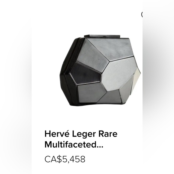 Herve Léger Rare, Multi-faceted Gold leather Minaudiere clutch - Picture 8 of 12